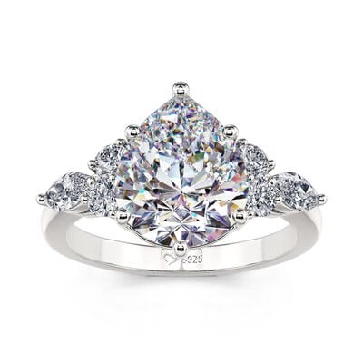 Jeulia Anillo de Plata de Ley con Corte de Pera