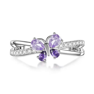 Jeulia Anillo de Plata de Ley con Corte de Pera y Diseño de Mariposa