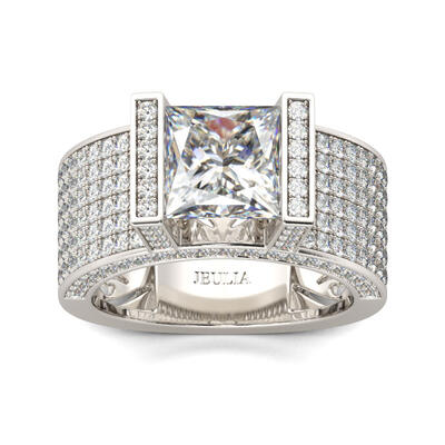 Jeulia Wide Princess Cut Sterling Silver Ring