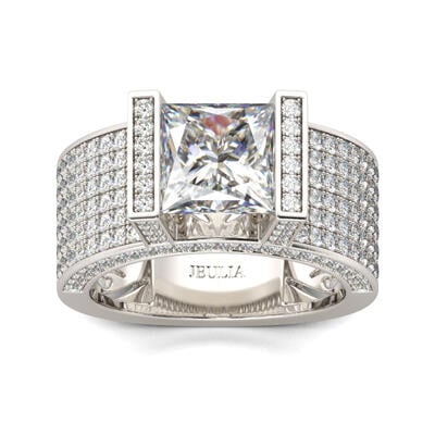 Jeulia Wide Princess Cut Sterling Silver Ring