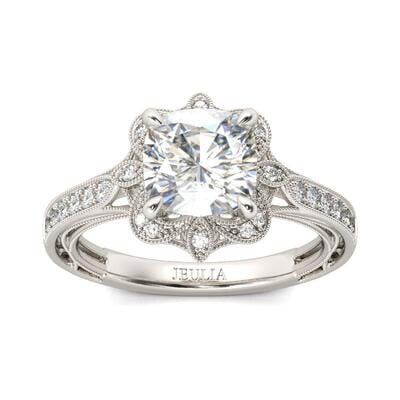 Jeulia Vintage Floral Cushion Cut Sterling Silver Ring