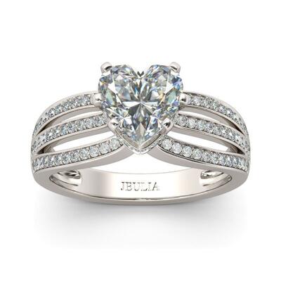 Jeulia Pave Split Shank Heart Cut Sterling Silver Engagement Ring