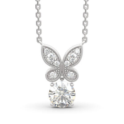 Jeulia Butterfly Round Cut Sterling Silver Necklace