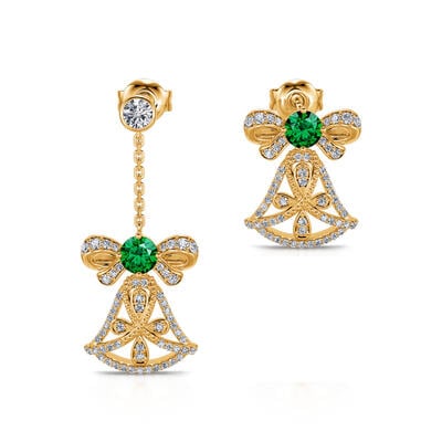 Jeulia "Jingle Bells" Yellow Gold Tone Sterling Silver Mismatched Earrings