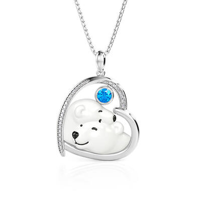 Jeulia Collar Piedra de Nacimiento Personalizado de Amor Abrazo Oso Polar