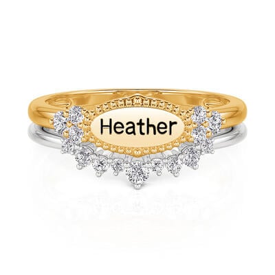 Jeulia Everyday Two Tone Custom Name Beaded Ring Set