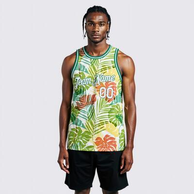 Custom White White-Kelly Green 3D Pattern Hawaii Palm Trees Authentic Basketball Jersey