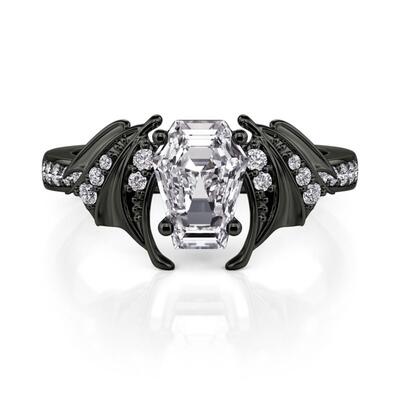 Jeulia Fashion Black Bat Coffin Ring Sterling Silver