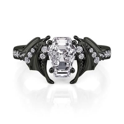 Jeulia Fashion Black Bat Coffin Ring Sterling Silver