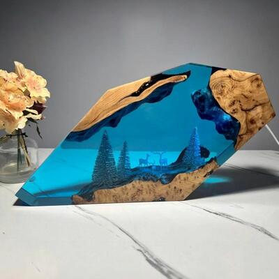 Reslol Captivating Winter Snowy Forest Deer - Inspired Resin Wood Lamp