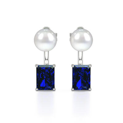 Jeulia Elegant Emerald Cut Cultured Pearl Sterling Silver Earrings