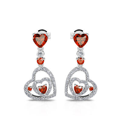 Jeulia Pendientes con colgantes de corazón doble de piedras de plata de ley
