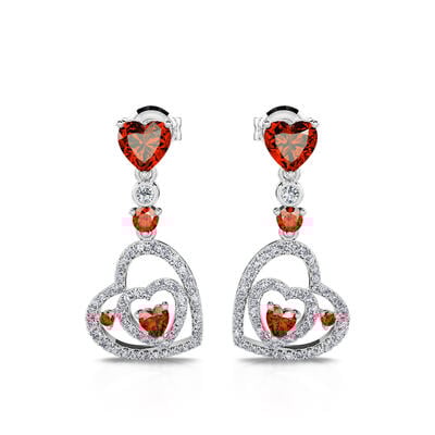 Jeulia "I Carry Your Heart" Double Heart Sterling Silver Stud Earrings