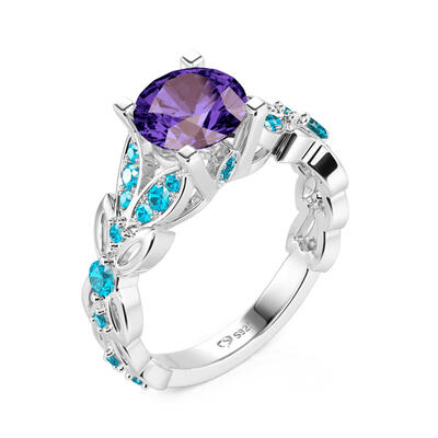 Jeulia Butterfly Round Cut Sterling Silver Ring