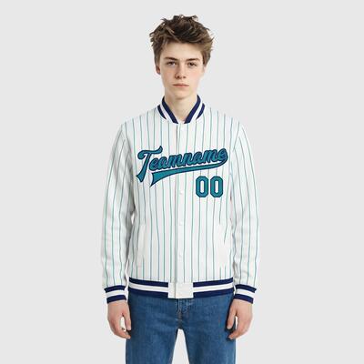 Custom White Pinstripe Varsity Letterman Jacket – Great for School Activities Sports Events and Daily Style