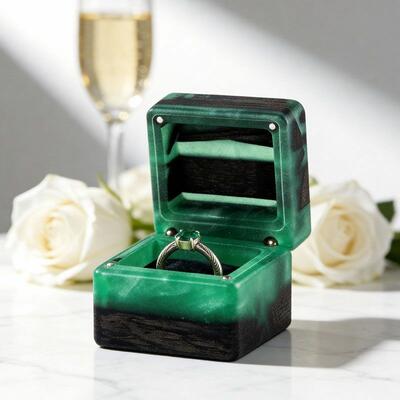 Ethereal Handcrafted Reslol Resin-Wood Square Ring Box - Unique Anniversary Keepsake
