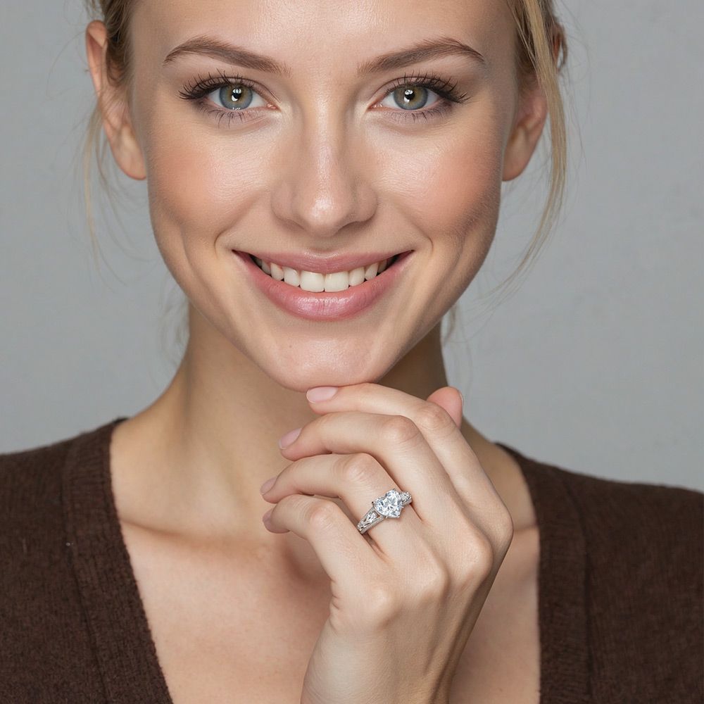 "Captivated Hearts" Heart Cut Three Stone Engagement Ring