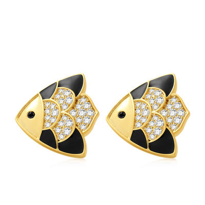 Jeulia Pendientes de peces triangulares de plata de ley