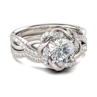 Jeulia Twist Floral Round Cut Sterling Silver Ring Set