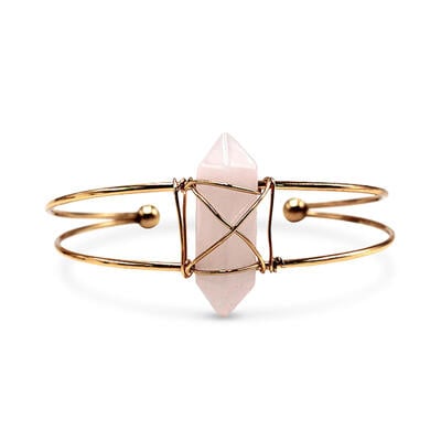 Jeulia "Love & Soulmate" Hexagonal Column Shaped Natural Rose Quartz Bangle Bracelet