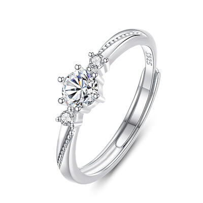 Jeulia Simple Round Cut Three Stone Sterling Silver Adjustable Ring