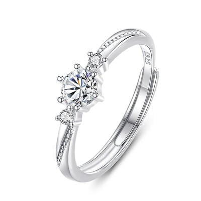 Jeulia Simple Round Cut Three Stone Sterling Silver Adjustable Ring