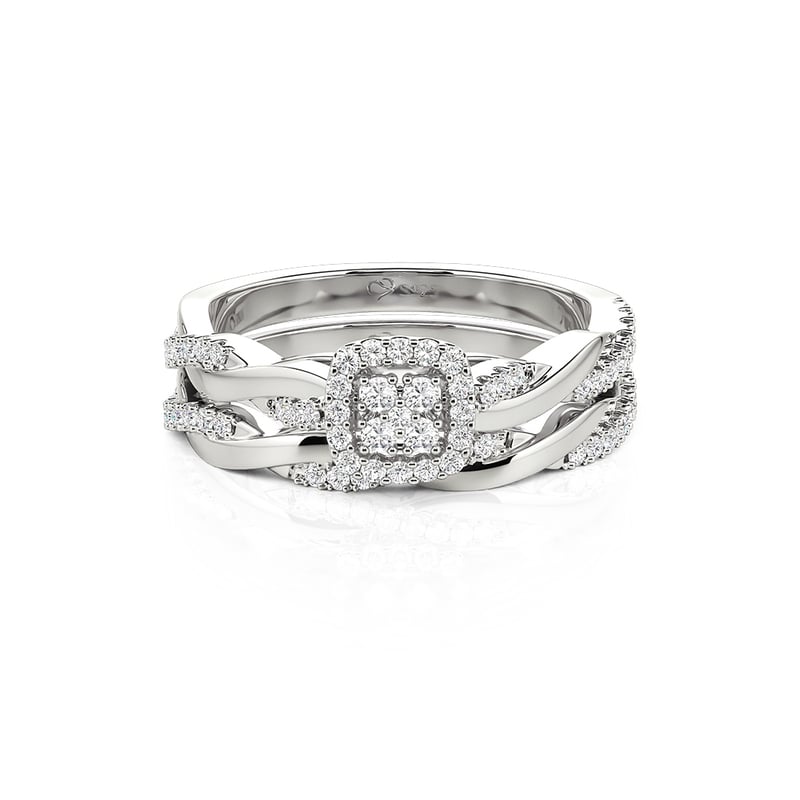 Jeulia Classic Twist Halo Pavé Ring Set 2pcs Sterling Silver