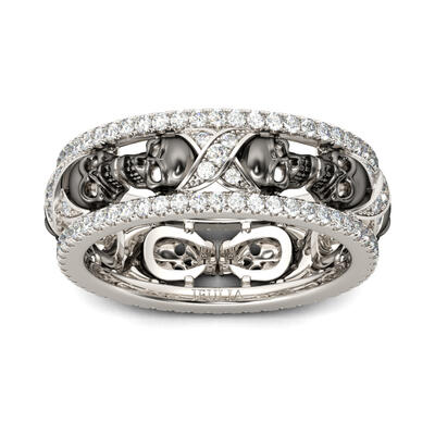 Jeulia Two Tone Round Cut Sterling Silver Skull Ring