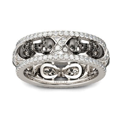 Jeulia Two Tone Round Cut Sterling Silver Skull Ring