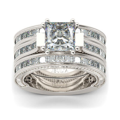 Juego De Anillo De Corte Princesa En Plata De Ley