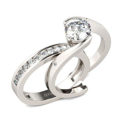 Jeulia Bypass Round Cut Sterling Silver Ring Set