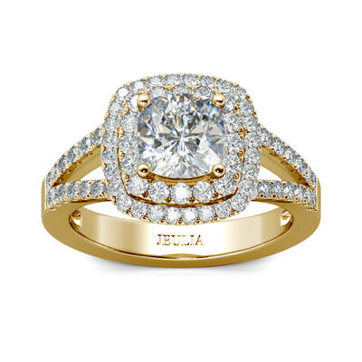 Jeulia Halo Split Shank Cushion Cut Sterling Silver Engagement Ring