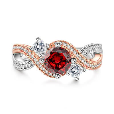 Jeulia Intertwined Three Stone Round Cut Sterling Silver Ring