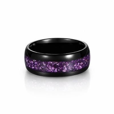 Jeulia Forest Black Tungsten Ring with Purple Stone for Men
