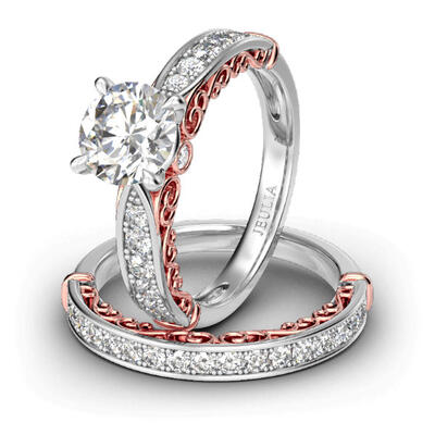 Jeulia Scrollwork Round Cut Sterling Silver Ring Set