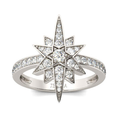 Jeulia Star Design Round Cut Sterling Silver Ring