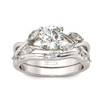Jeulia Nature Inspired Round Cut Sterling Silver Ring Set