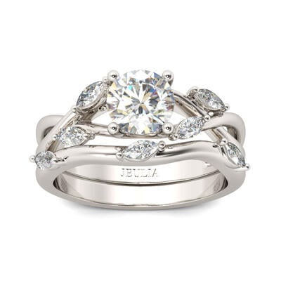 Jeulia Nature Inspired Round Cut Sterling Silver Ring Set