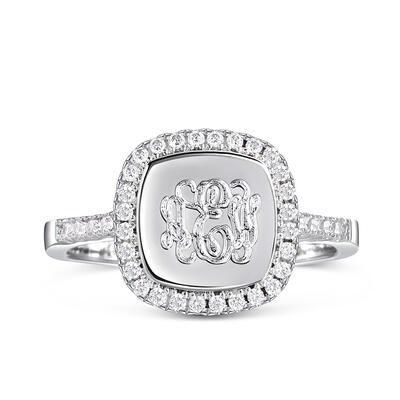 Jeulia Halo Square Monogram Personalized Sterling Silver Ring