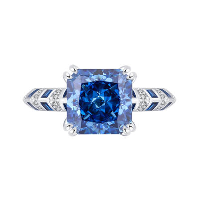 Jeulia Royal Blue Radiant Engagement Ring Two Tone Sterling Silver