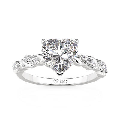 Jeulia Classic Twisted Beaded Heart Engagement Ring
