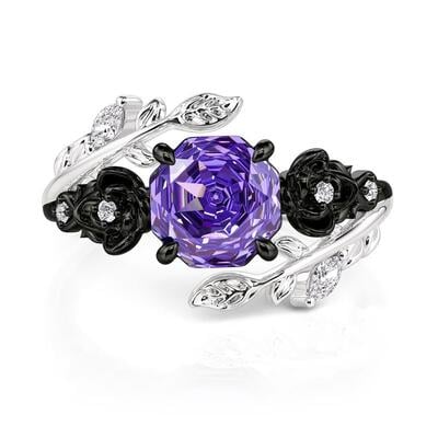 Jeulia Two Tone Purple Rose Cut Ring Sterling Silver