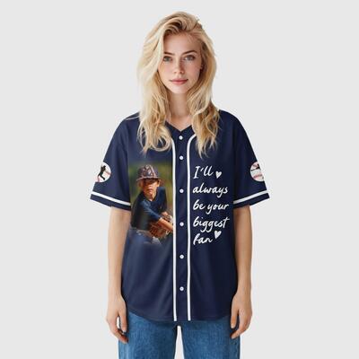 Custom Navy Baseball Jersey Gift For Mom & Baseball Lover - Personalized Photo Name and Number
