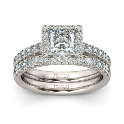 Jeulia Halo Princess Cut Sterling Silver Ring Set
