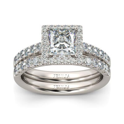 Jeulia Conjunto De Anillos Con Halo De Talla Princesa En Plata De Ley