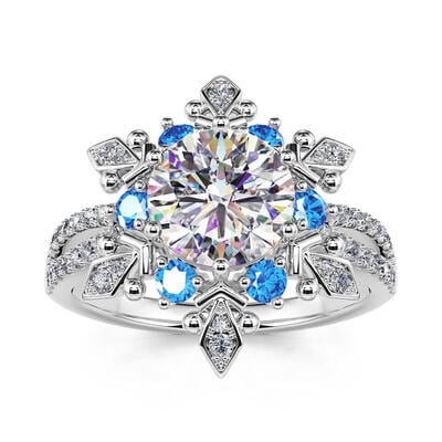 Jeulia "Shining Winter" Snowflake Round Cut Split Shank Sterling Silver Ring