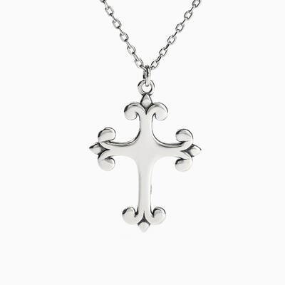 Jeulia "Small Lily" Cross Sterling Silver Necklace
