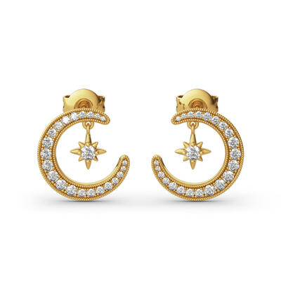 Jeulia "Moon and Star" Round Cut Sterling Silver Earrings