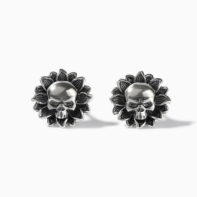 Jeulia "Sunflower Skull" Sterling Silver Earrings