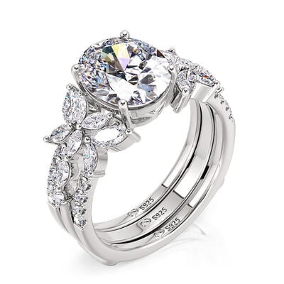 Jeulia Juego de Anillos de Novia Mariposa Vintage Corte Ovalado de Plata de Ley